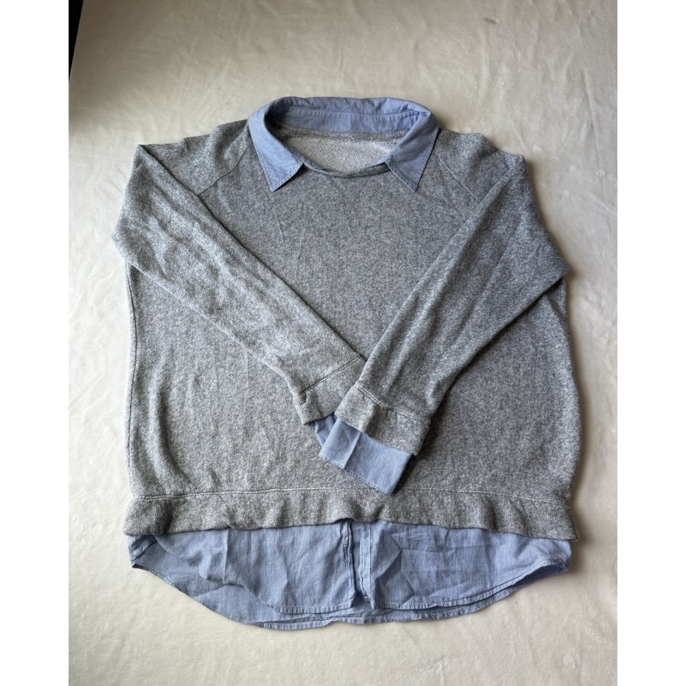 Layered Preppy 100% Cotton Women's Top Size Small/Medium Blue Gray Soft Pullover